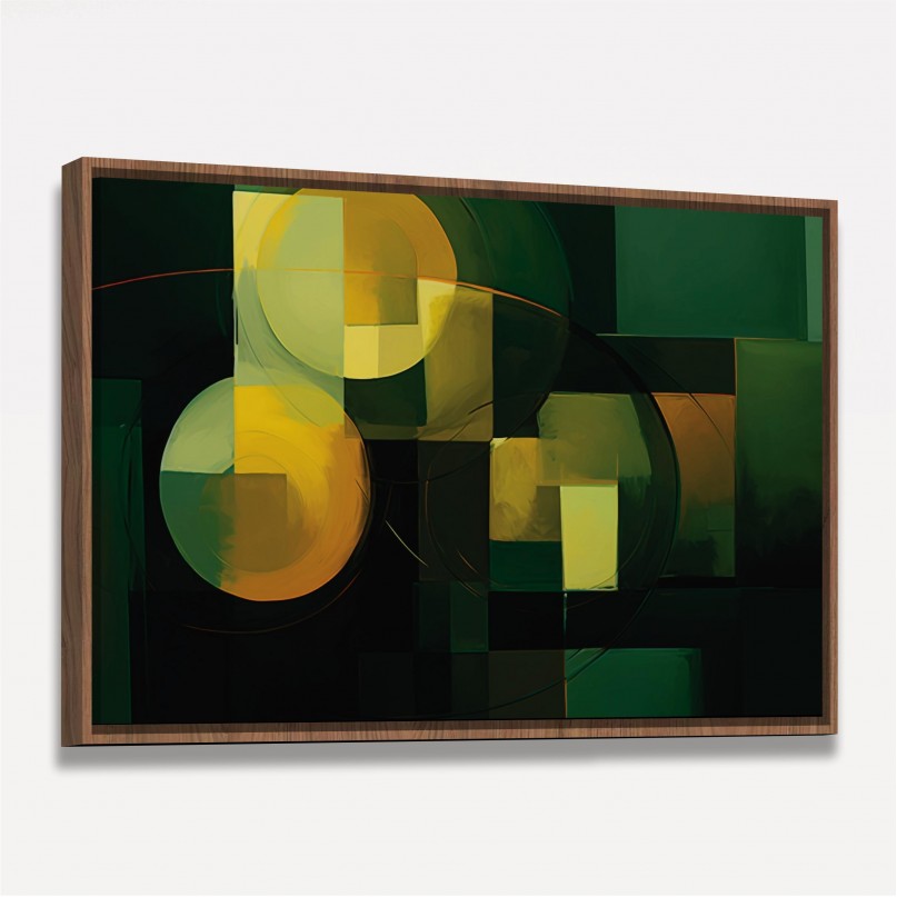 Quadro Abstrato Formas em Tons de Verde