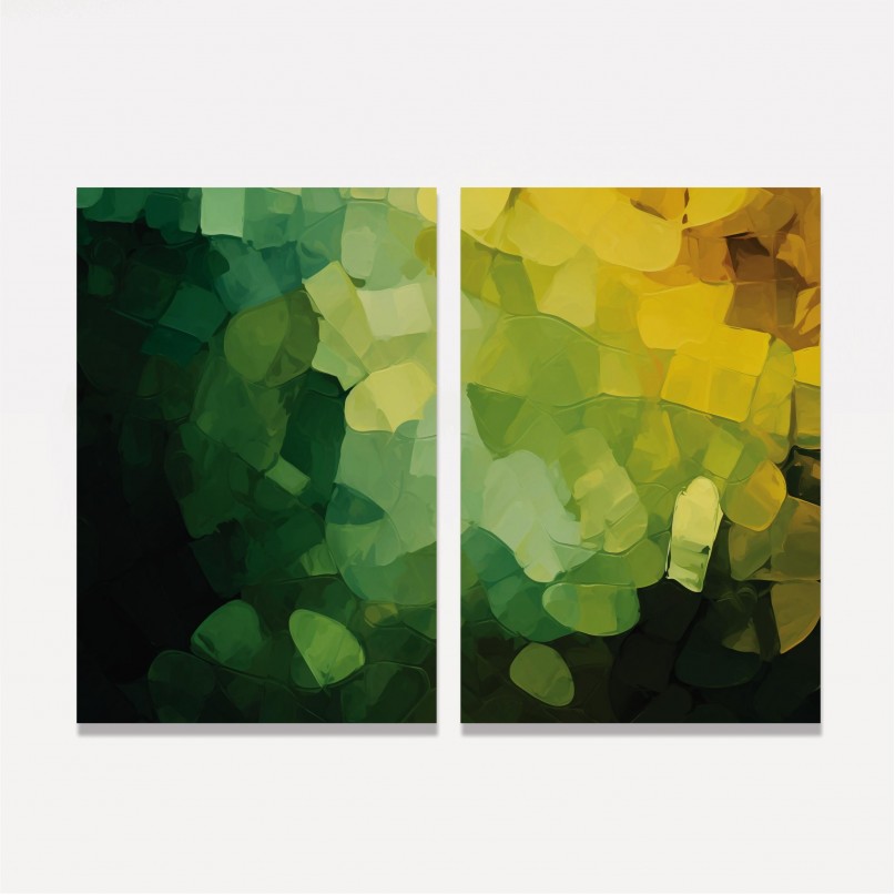 Quadro Duo Abstrato Pinceladas Degrade em Verde