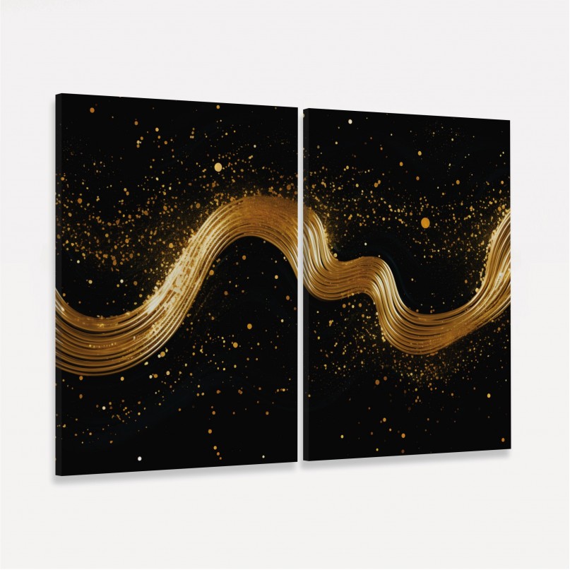 Quadro Duo Abstrato Ondas Brilhantes Douradas