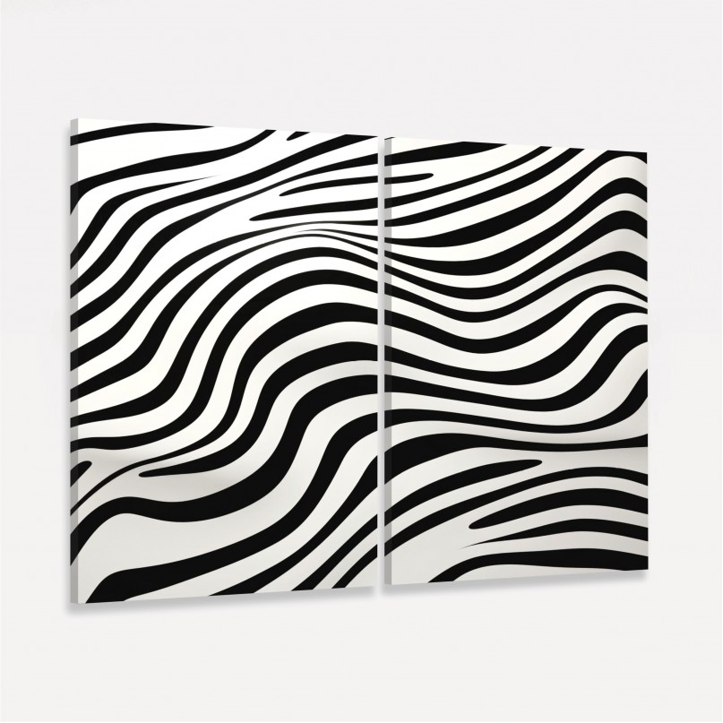 Quadro Abstrato Duo Ondas Zebra em Preto e Branco