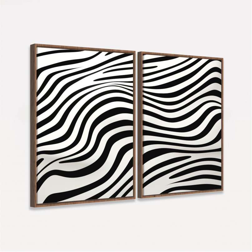 Quadro Abstrato Duo Ondas Zebra em Preto e Branco