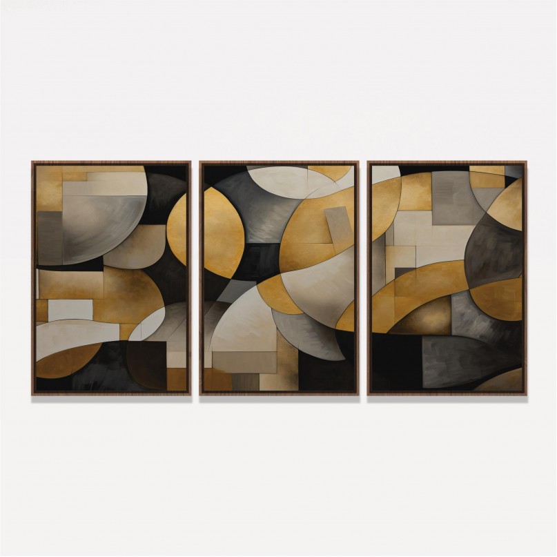 Quadro Trio Abstrato Formas Solidas Elegante