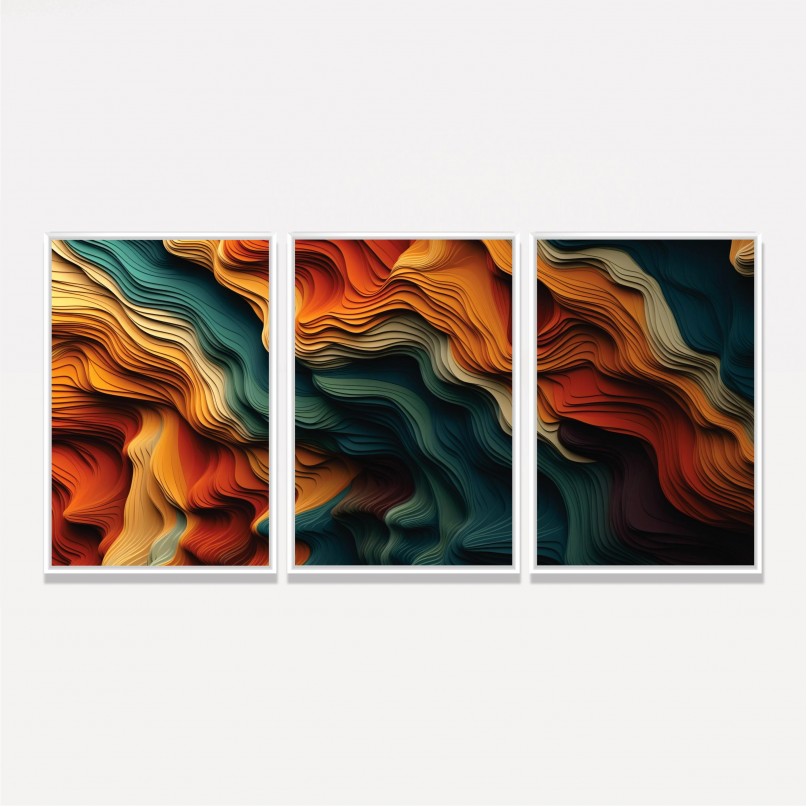 Quadro Trio Abstrato Colorido Paper Cut