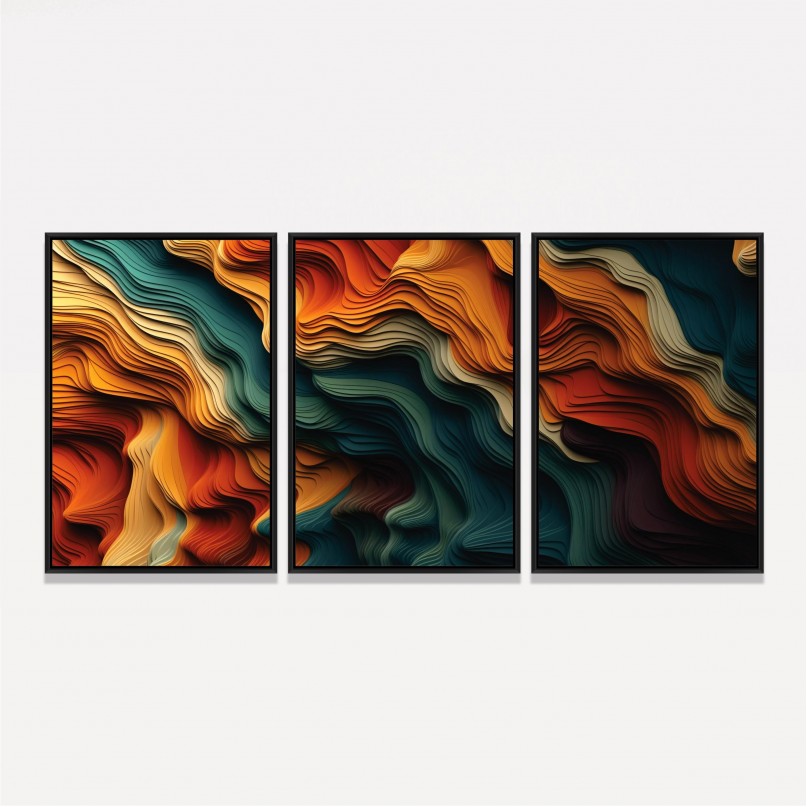 Quadro Trio Abstrato Colorido Paper Cut
