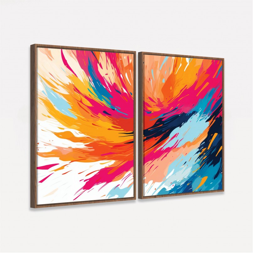 Quadro Duo Abstrato Pinceladas Coloridas Splash