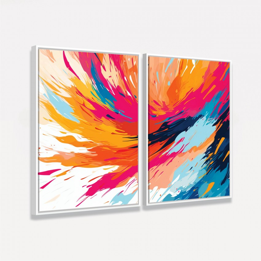 Quadro Duo Abstrato Pinceladas Coloridas Splash