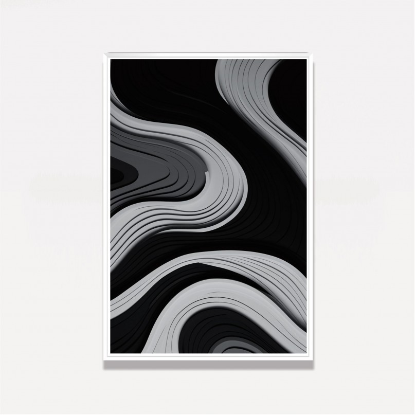 Quadro Abstrato Paper Cut Preto e Branco