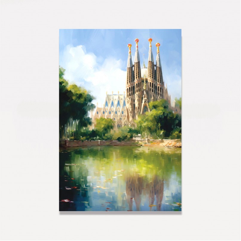 Quadro Basílica Sagrada Família Barcelona - Espanha Impressionismo Pinceladas Soltas   
