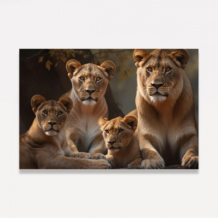 Quadro Família de Leões Artístico 2 Filhotes
