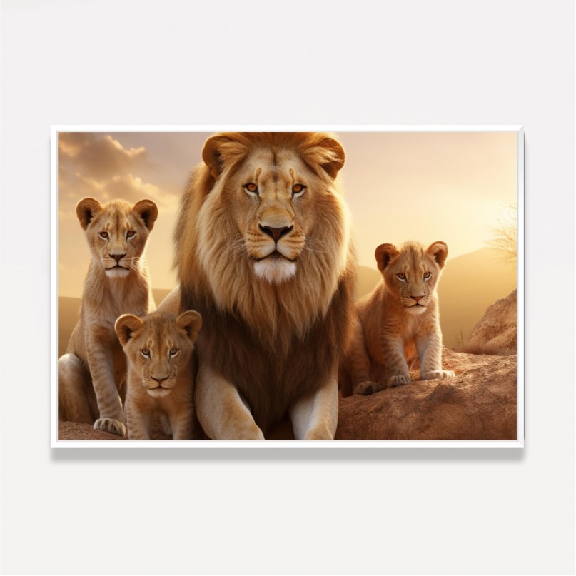 Quadro Família Leão 3 Filhotes