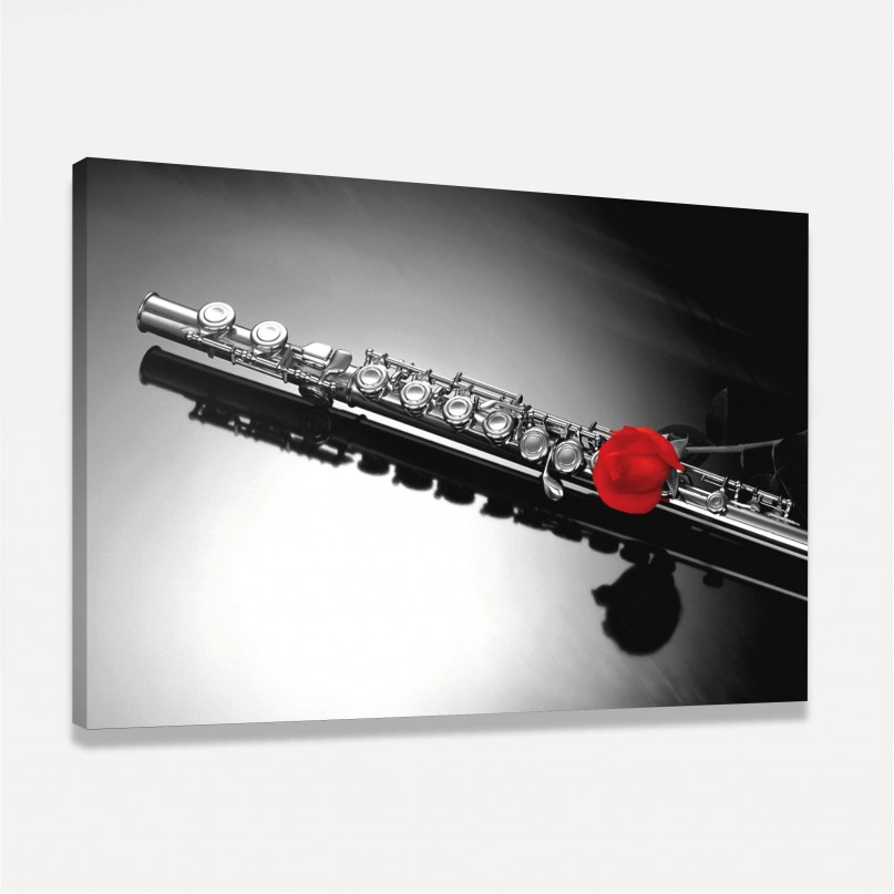 Quadro Instrumento Flauta e Rosa Vermelha
