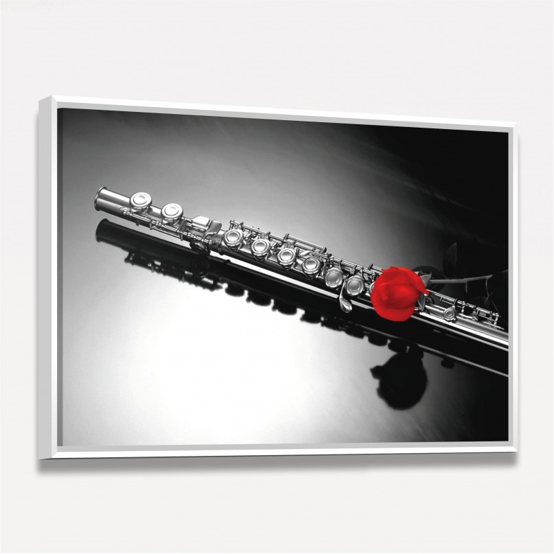 Quadro Instrumento Flauta e Rosa Vermelha