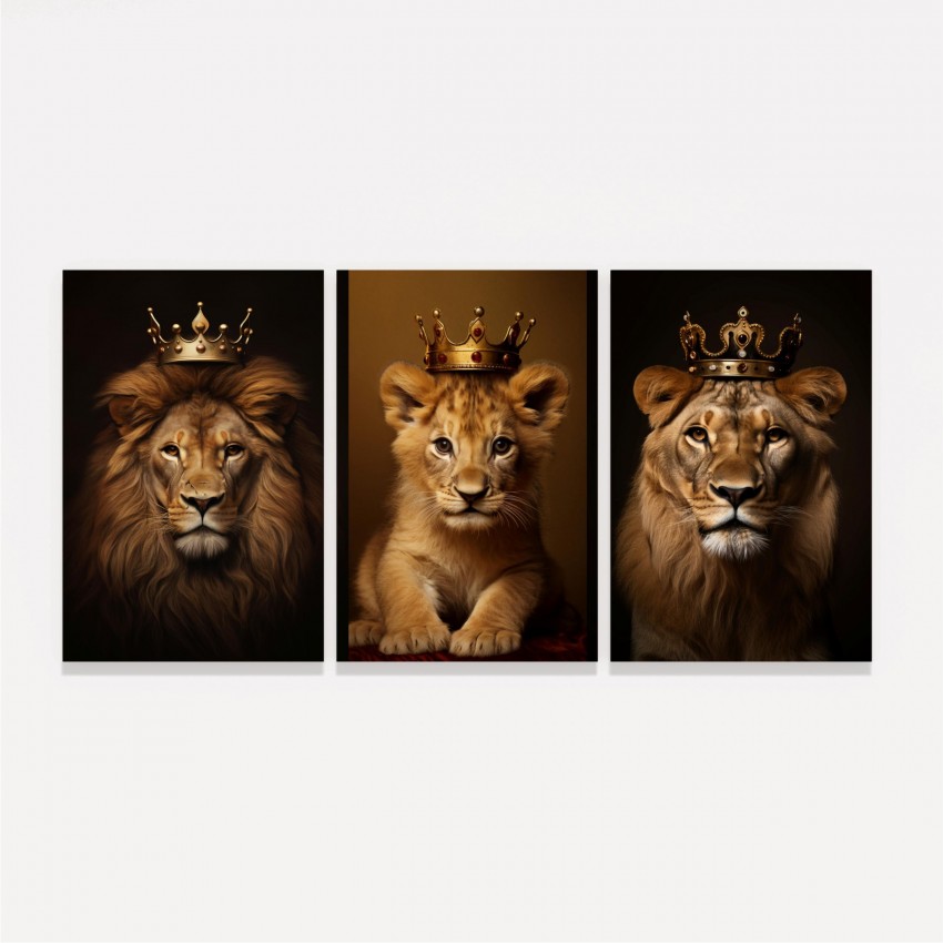 Quadro Trio Família de Leões Real 1 Filhote