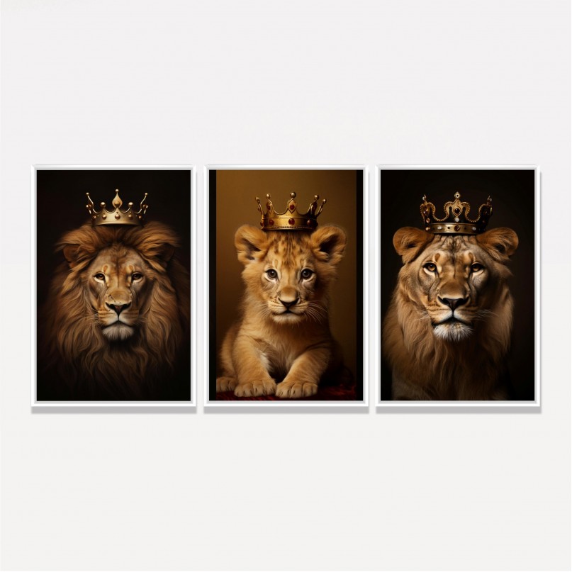 Quadro Trio Família de Leões Real 1 Filhote