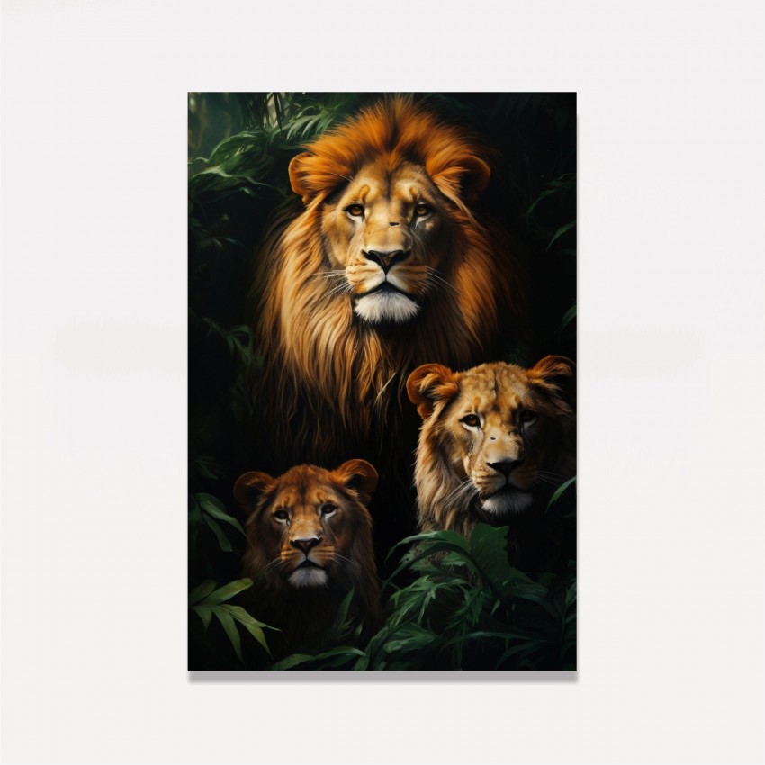Quadro Família de Leões 1 Filhote Selva