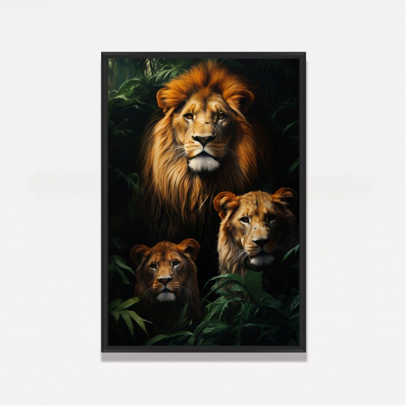 Quadro Família de Leões 1 Filhote Selva