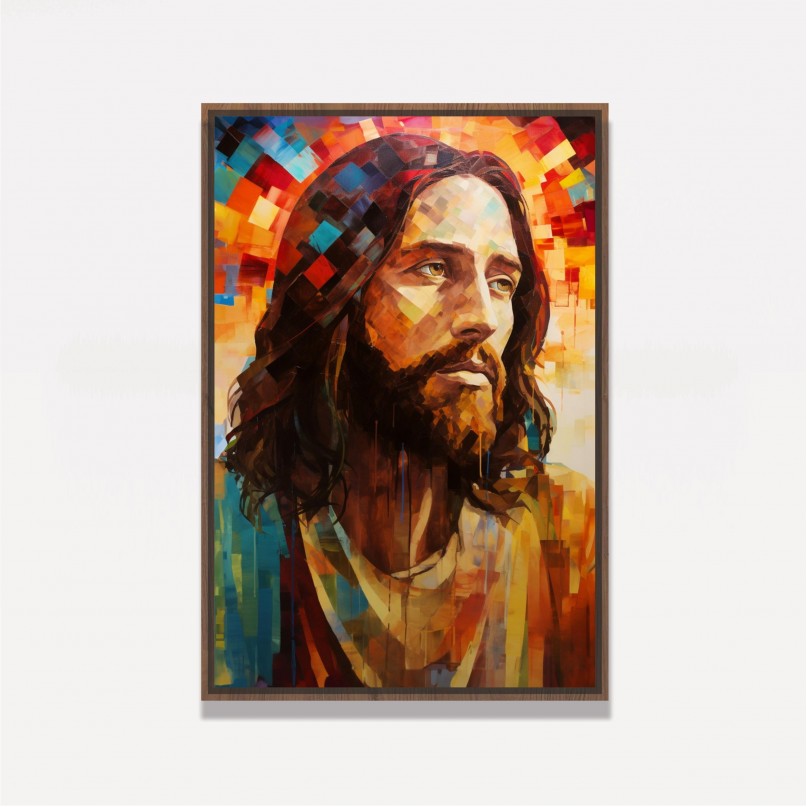 Quadro Jesus Cristo Pinceladas Colorida Ilustração