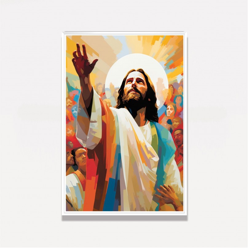 Quadro Estilo Pintura Jesus Abençoando Multidão