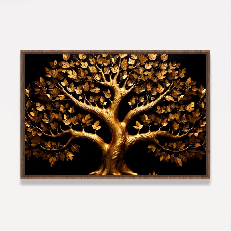 Quadro Árvore da Vida Dourada Fundo Preto