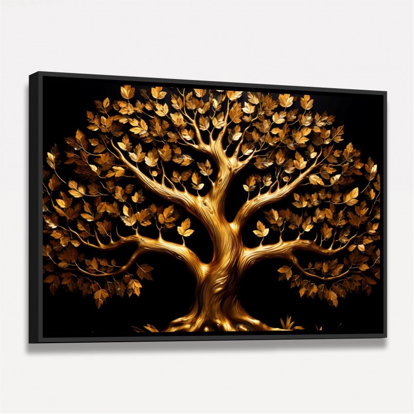 Quadro Árvore da Vida Dourada Fundo Preto