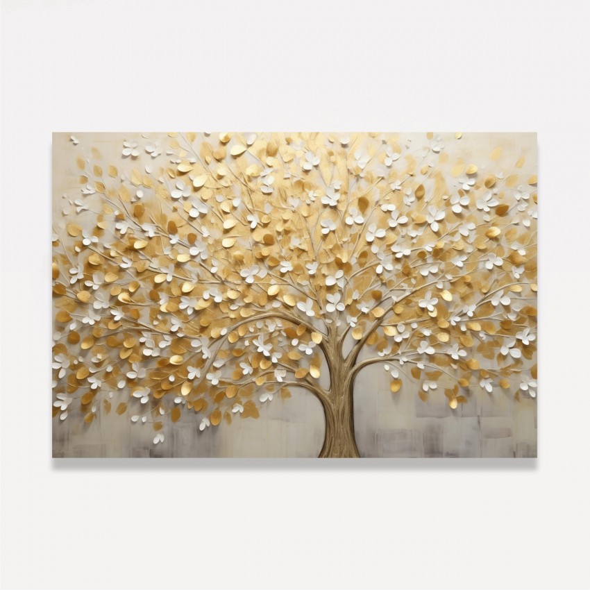 Quadro Árvore da Vida Folhas Douradas em Arte