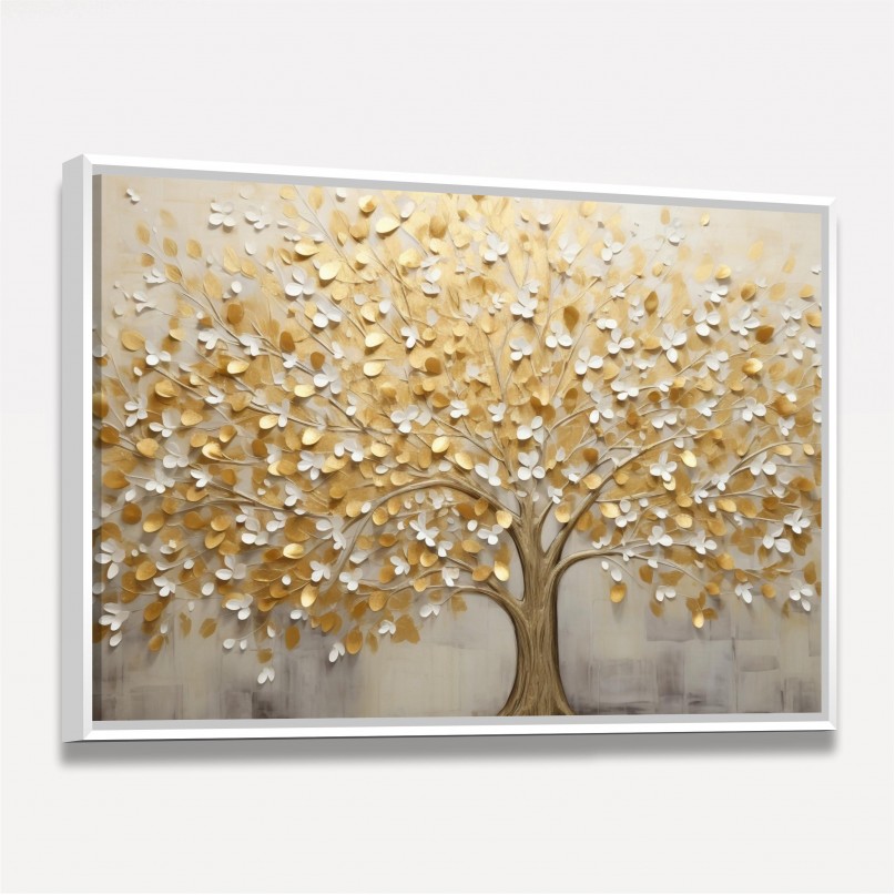 Quadro Árvore da Vida Folhas Douradas em Arte