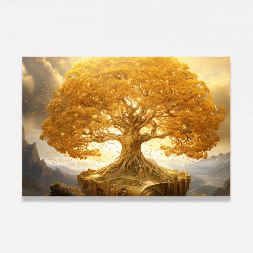Quadro Árvore da Vida Deslumbrante Dourada Luxo