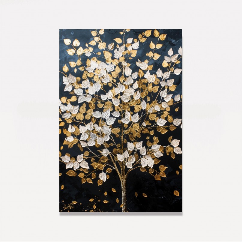 Quadro Árvore Estilo Pintura Folhas Douradas