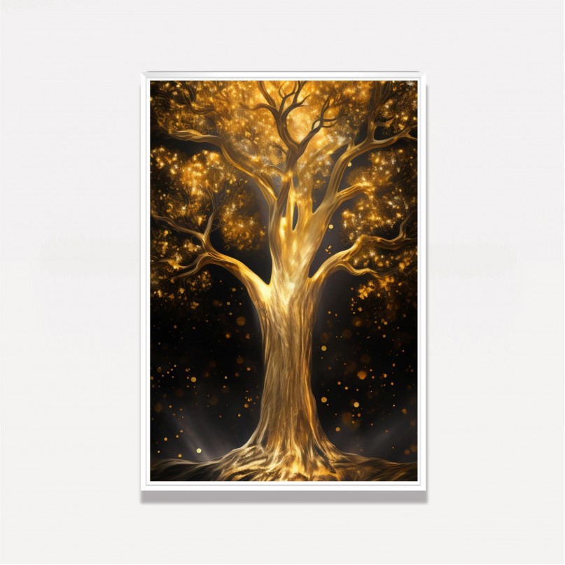 Quadro Grande Árvore da Vida Crescimento Dourado