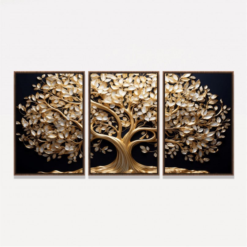 Quadro Trio Árvore da Vida Elo Dourado