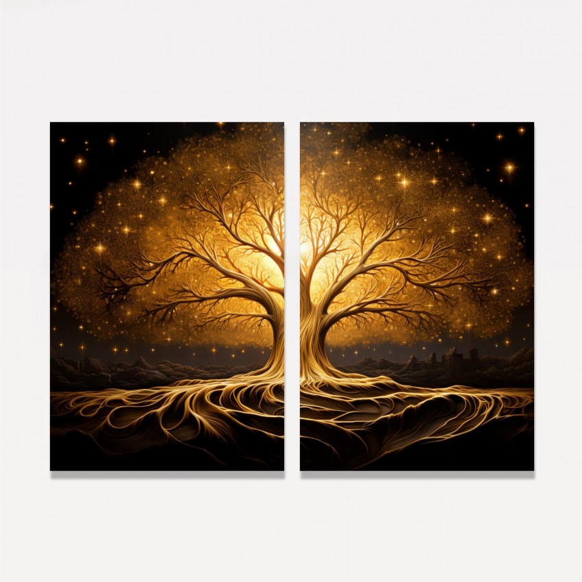 Quadro Duo Árvore da Vida Raízes de Ouro