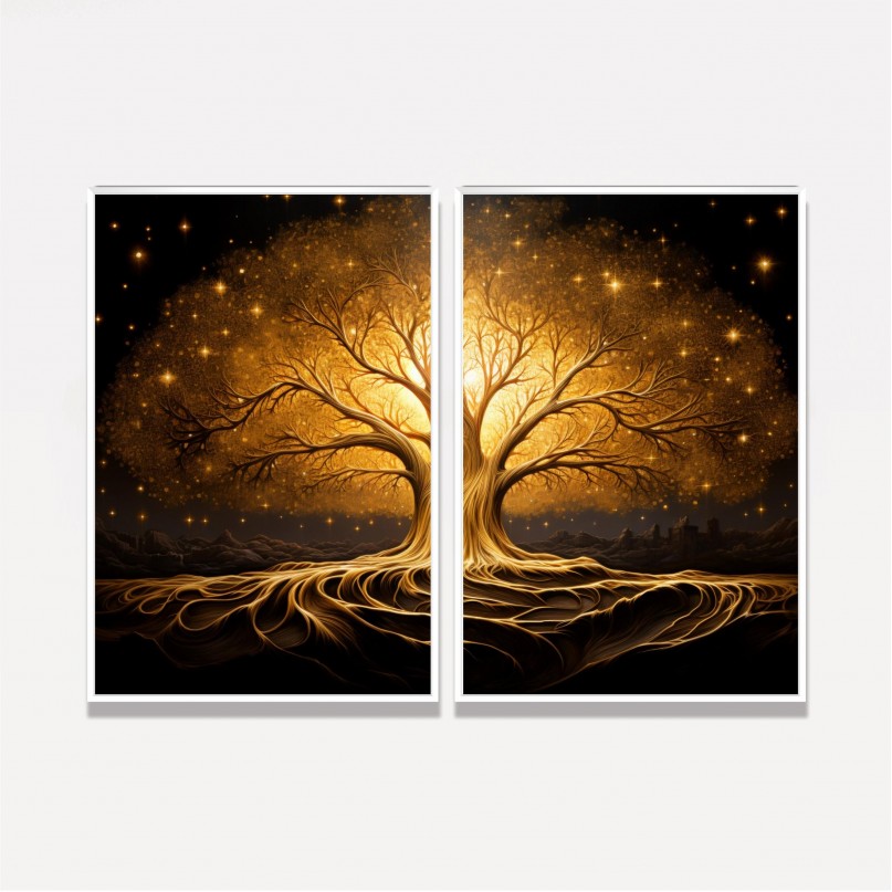 Quadro Duo Árvore da Vida Raízes de Ouro