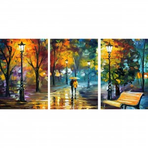 Quadro Abstrato Artístico Moderno em 3 Peças - Couple in the Rain