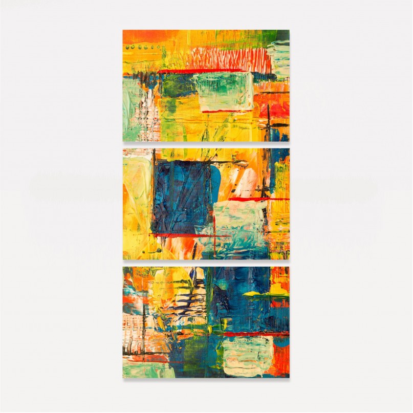 Quadro Arte Abstrata Colorido em Cores Vivas - Vertical 3 Peças