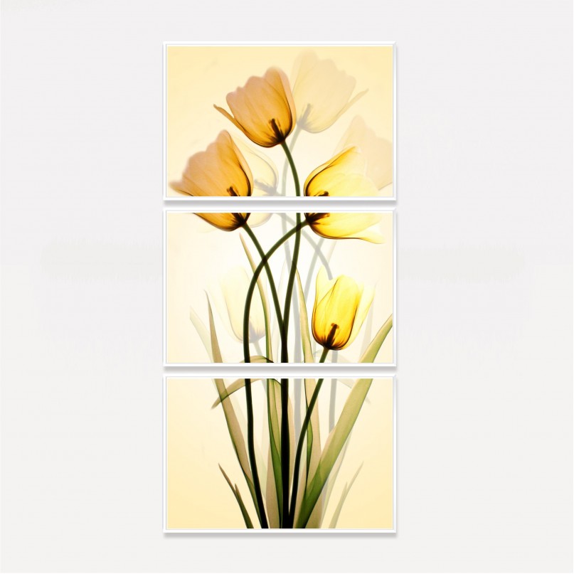 Quadro Flores Três Tulipas Amarelas Vertical
