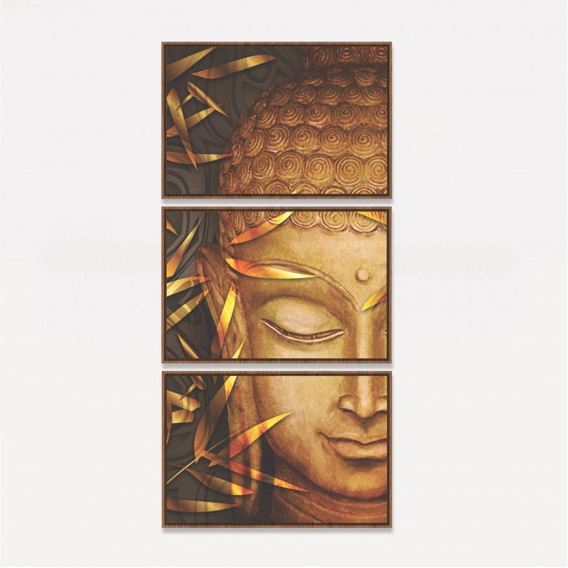 Quadro Buda em Dourado - Paz Meditação Budismo