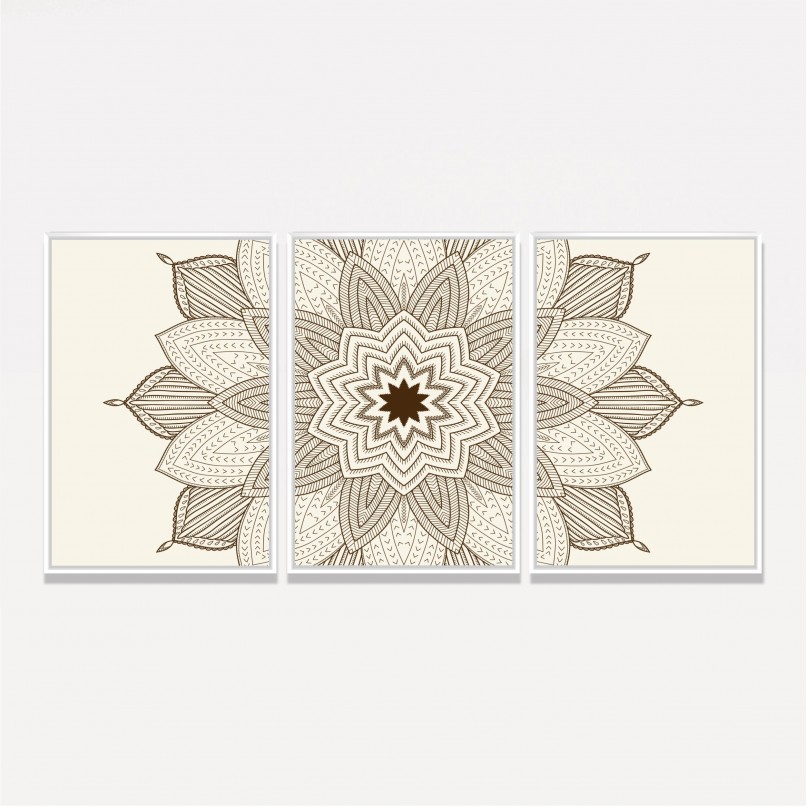 Quadro decorativo Abstrato Mandala Clean - 3 Peças