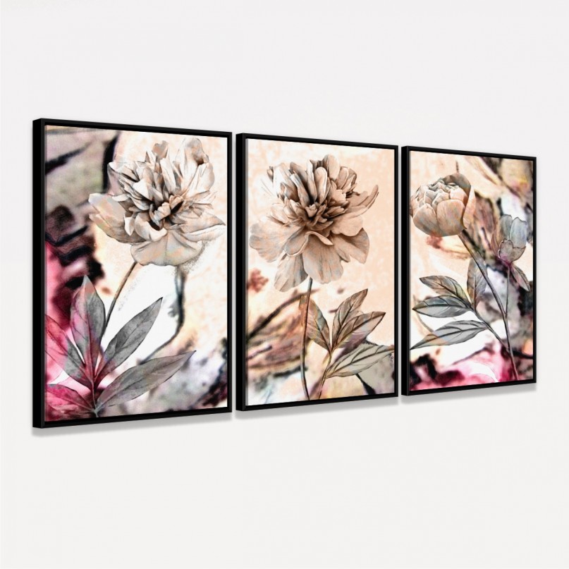 Quadros decorativos Flores Peônias em Arte Moderna Abstrata