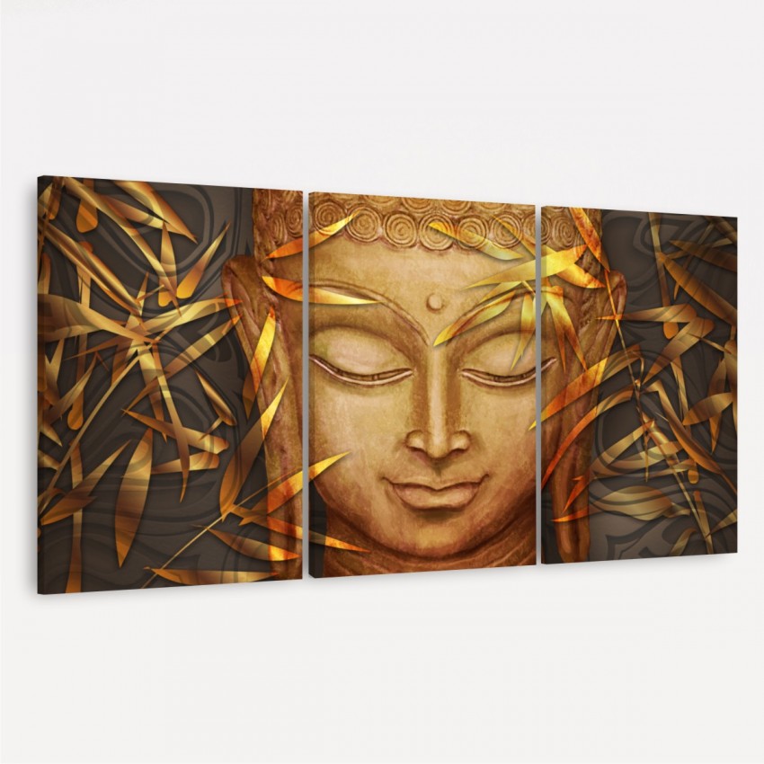 Quadro Buda em Arte Dourado Mosaico em 3 Peças