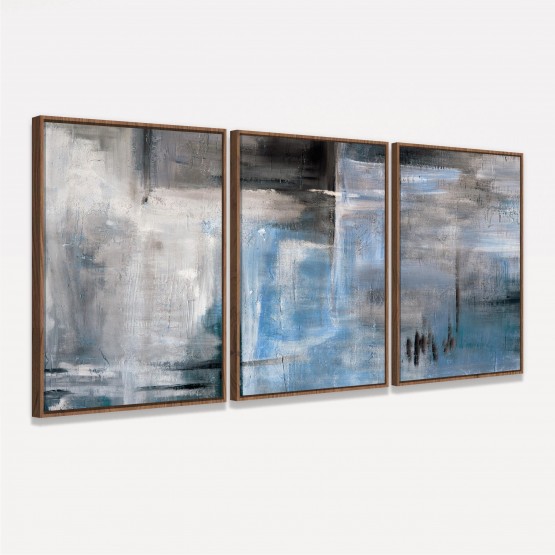 Quadro Abstrato em Arte Moderno Pincelada de Preto e Azul 