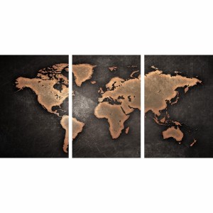Quadro Mapa Mundi Efeito Vintage Mosaico 3 Peças