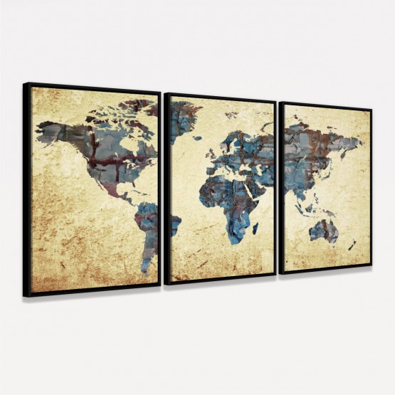 Quadro Mapa Mundi Arte Vintage Continentes