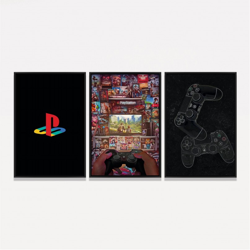 Kit Quadros Playstation Controle Jogos - 3 Peças