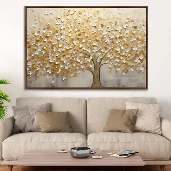 Quadro Árvore da Vida Abstrato Folhas Douradas em Arte