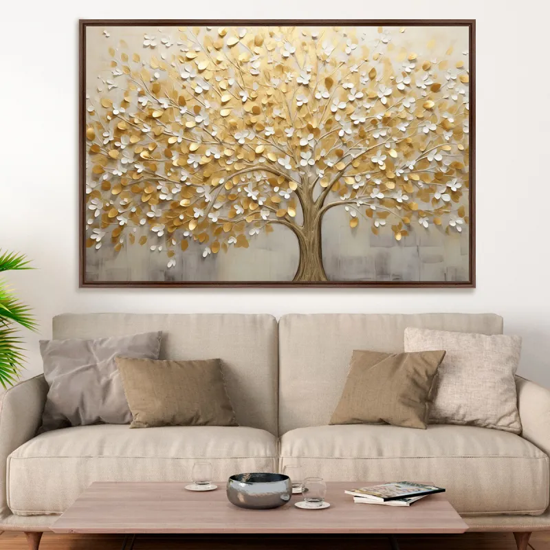 Quadro Árvore da Vida Abstrato Folhas Douradas em Arte