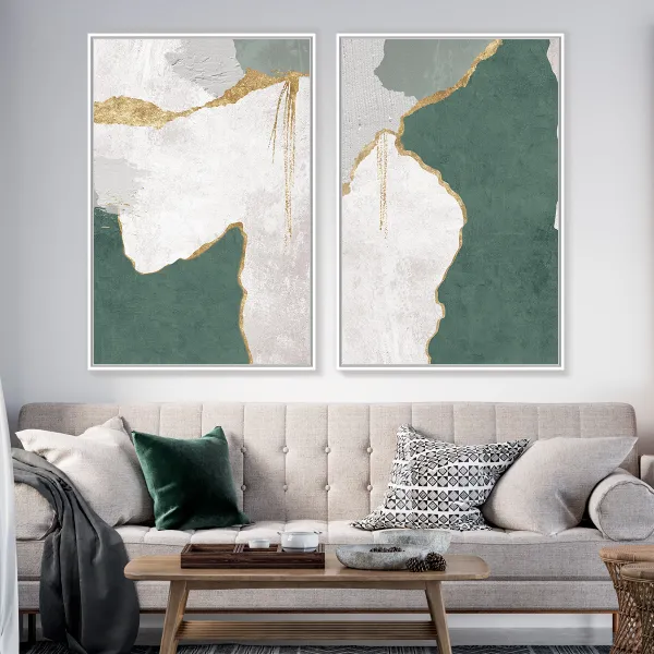 Quadro Abstrato Green and Gold - 2 Peças