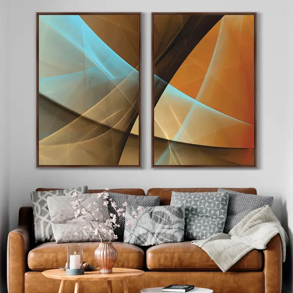 Quadro Abstrato Duo Fractal Marrom Moderno