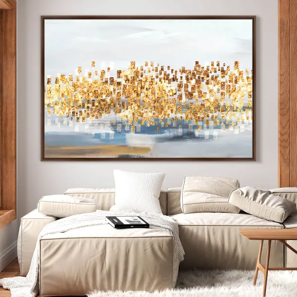 Quadro Abstrato Contemporâneo Detalhes Dourados 