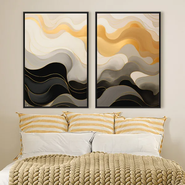 Quadro Abstrato Movimento Ondas Cores Neutras