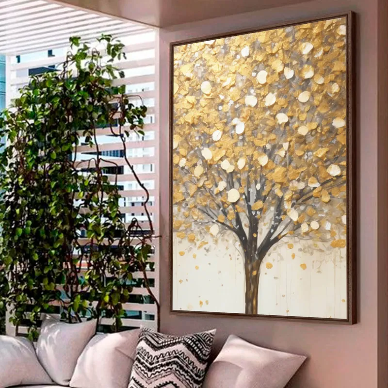Quadro Abstrato Árvore da Vida Folhagem Dourada